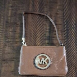 Michael Kors Brown Leather Clutch with Silver Logo